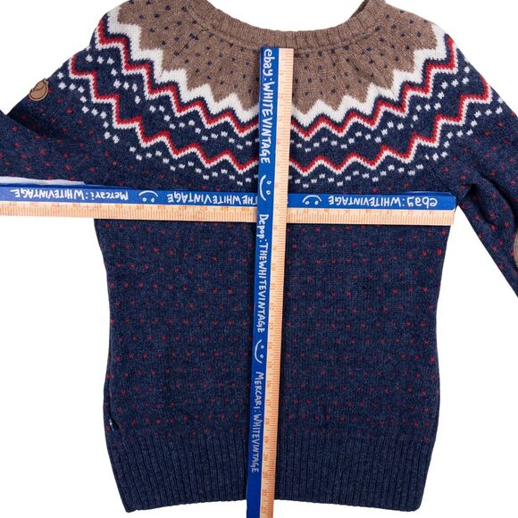 Fjallraven Women’s Ovik Knit Sweater Navy Fair Isle Nordic Wool Elbow Patch M - Picture 3 of 10
